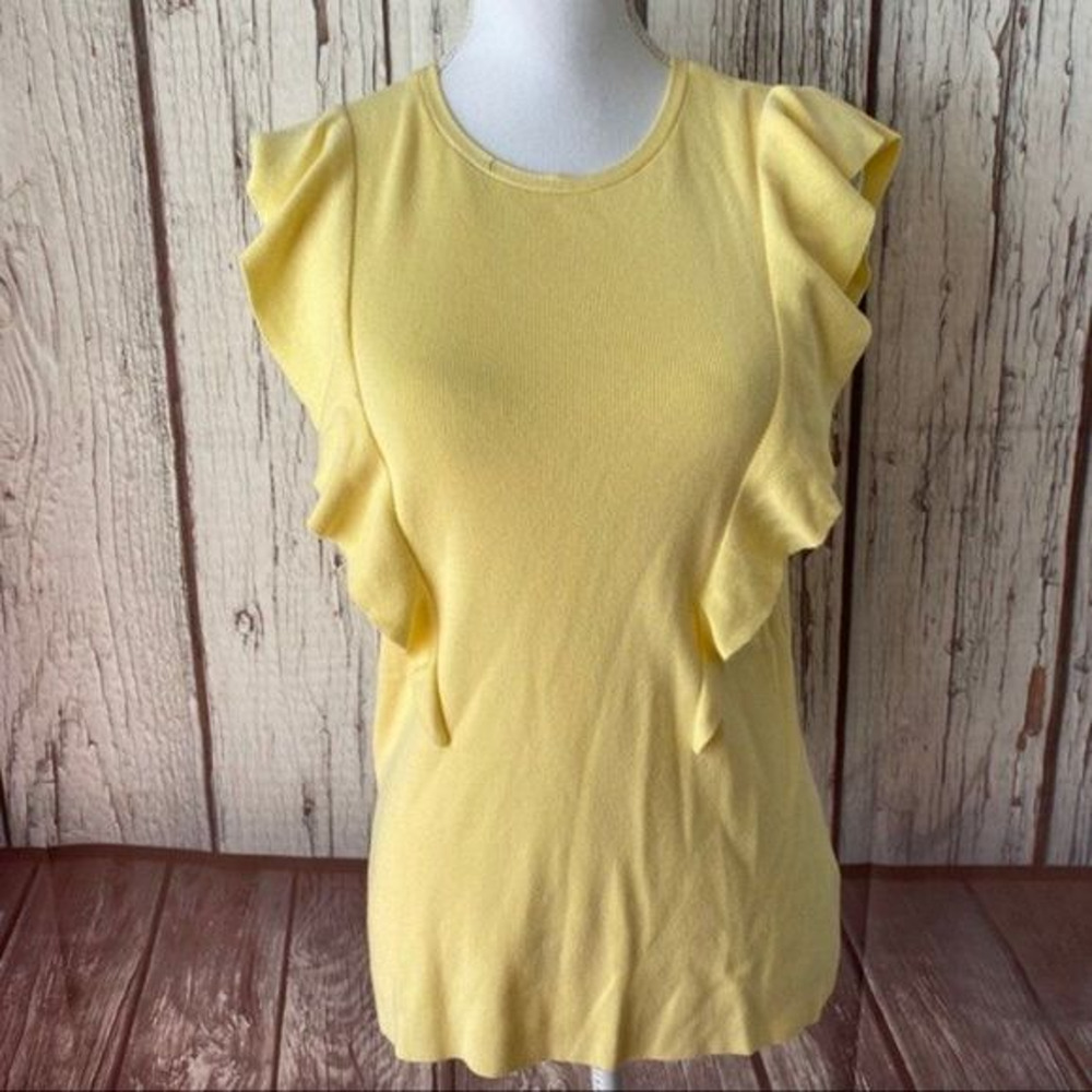 Alex Marie Shirt‎ Top Womens Small Yellow Knit Ruffle Dainty Preppy Spring - Picture 3 of 10